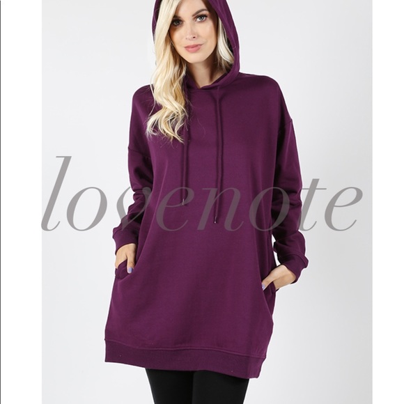 lovenote Tops - Oversized Fleece Lined Tunic Hoodie Sweatshirt